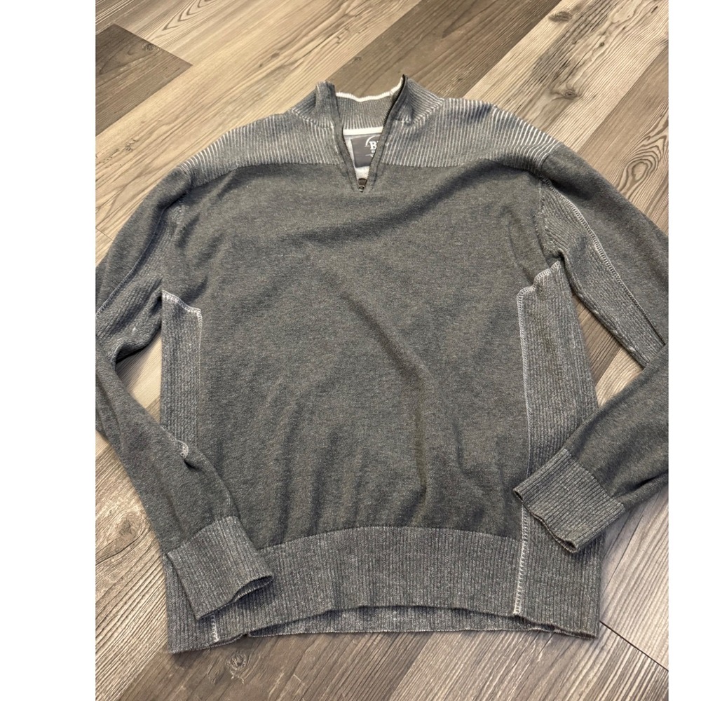 BKE Mens Athletic Fit Quarter Zip Sweater Gray Cotton Mock Neck Large